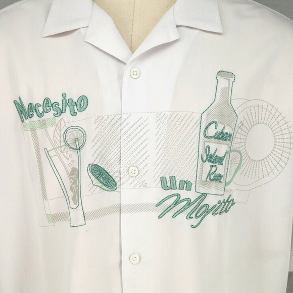 Cubavera Shirt 2XL Mens XXL White Green Embroidery Graphic Linen Cotton Casual - Picture 5 of 16